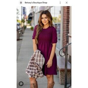 NWT Ruched Top Babydoll Dress Plum Color Size XL New!! Betsy's Boutique Shop